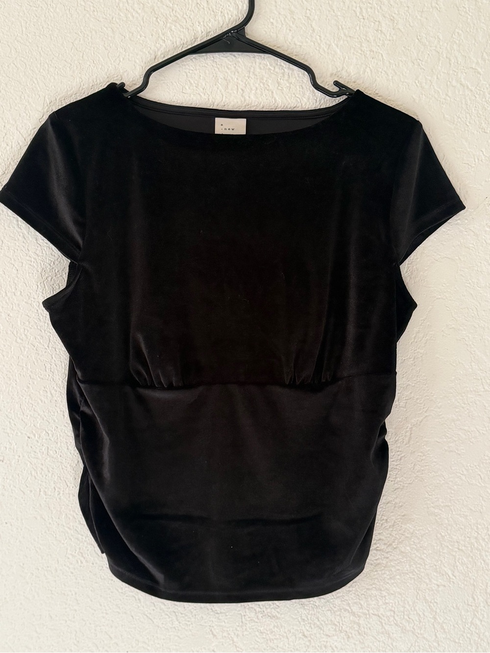 a new day Black Velvet Short Sleeve Top with Gathered Waist